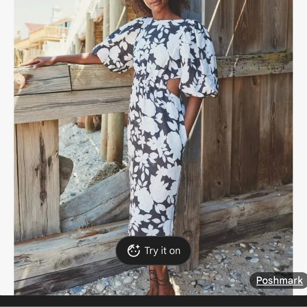 Cara Cara Andrea Dress Elegant Black and White Floral Midi Dress